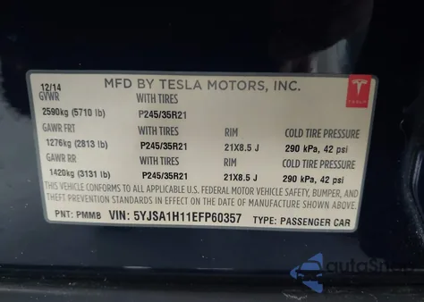 2014 Tesla Model S P85 из США, поврежденный, VIN 5YJSA1H11EFP60357